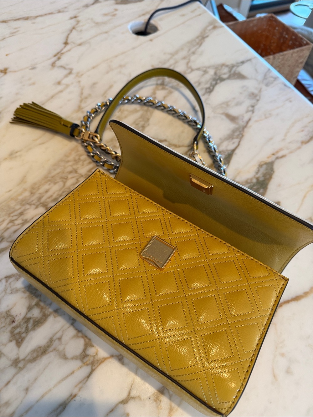 Tory Burch Cream and Yellow Fleming Shoulder/Crossbody Bag - Picture 4 of 9